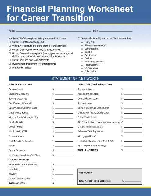 financial planning worksheet