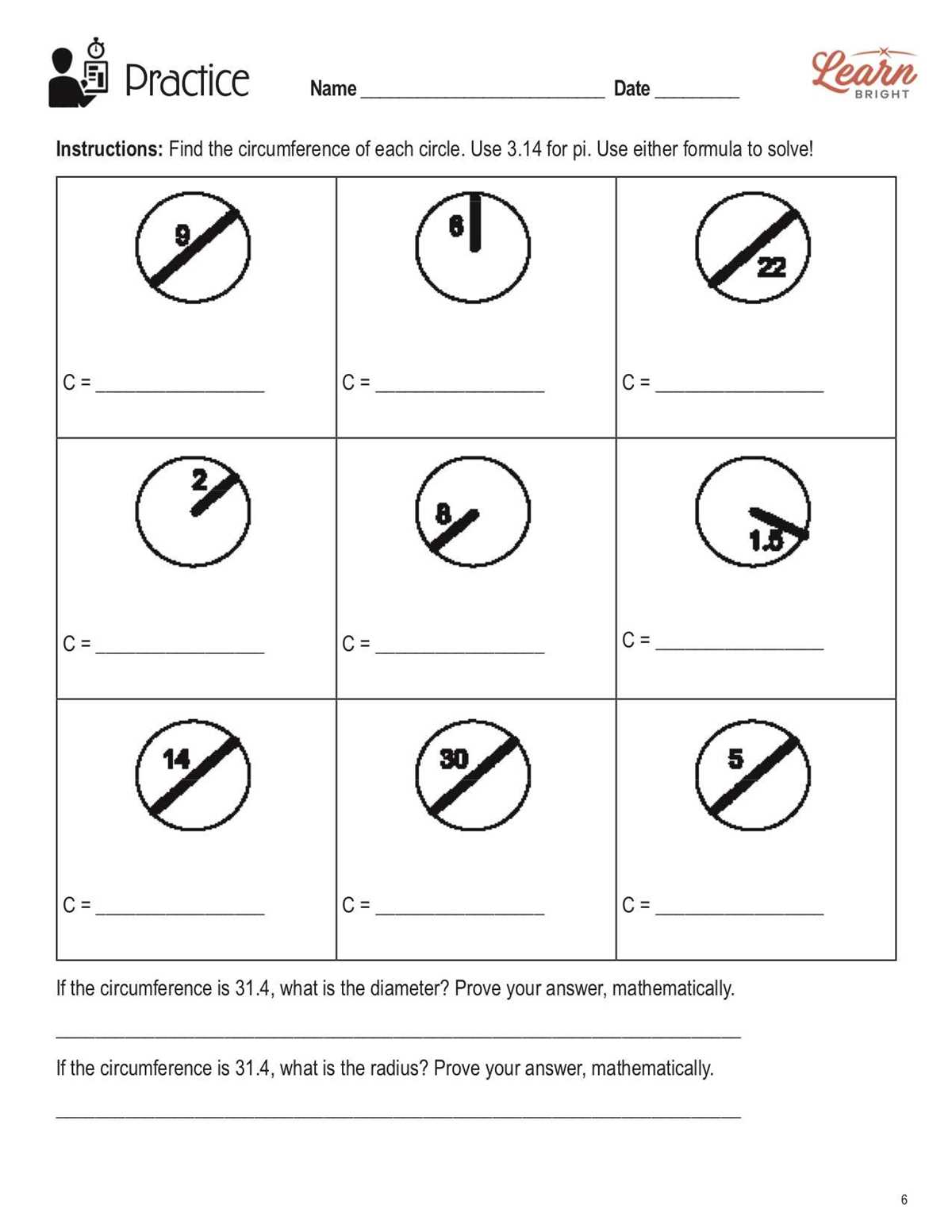 find circumference worksheet
