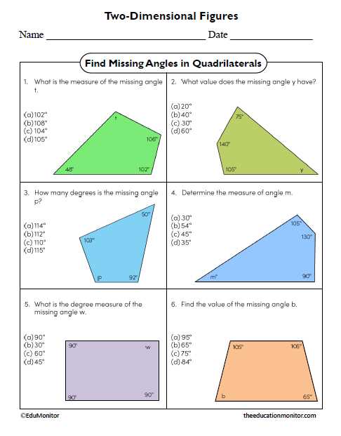 find missing angles in quadrilaterals worksheet