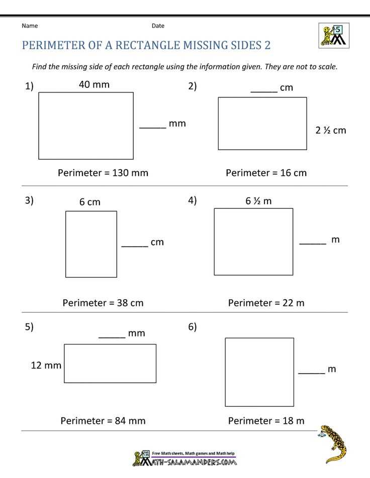 find missing side when given area worksheet