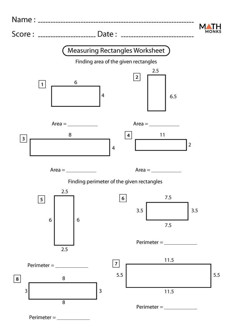 find the area of each rectangle worksheet
