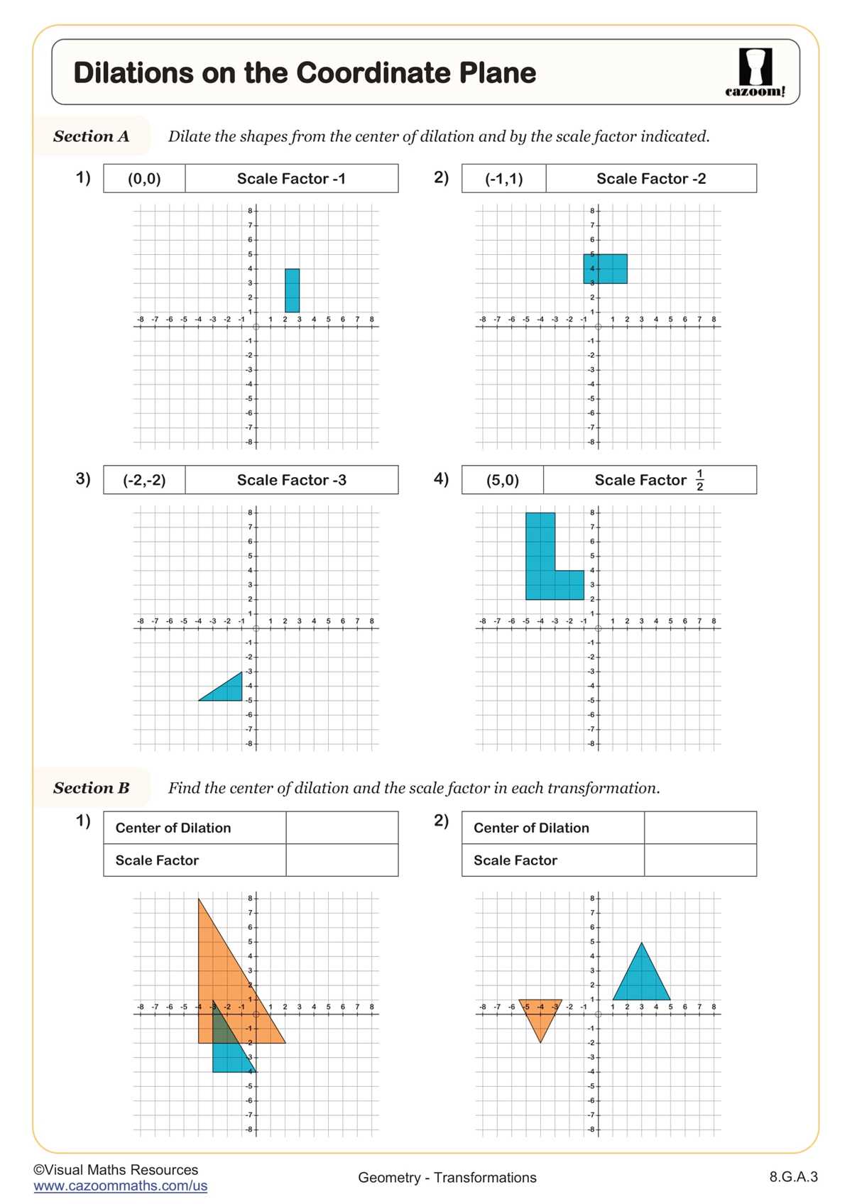 find the center of dilation worksheet
