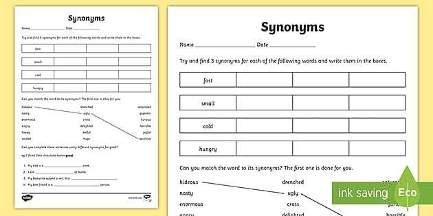 find the synonym worksheet