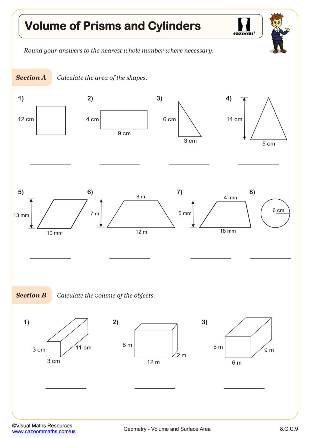 find the volume of each cylinder worksheet