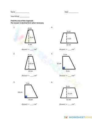 finding area of trapezoid worksheet
