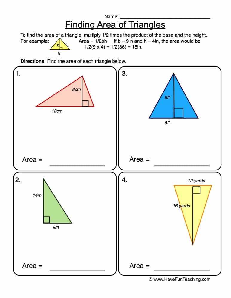 finding area of triangle worksheet