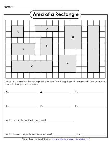 finding area worksheets