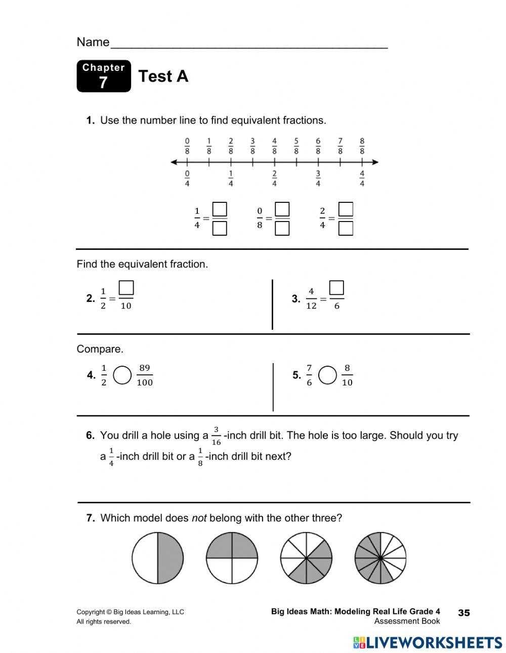 finding equivalent fractions on a number line worksheet