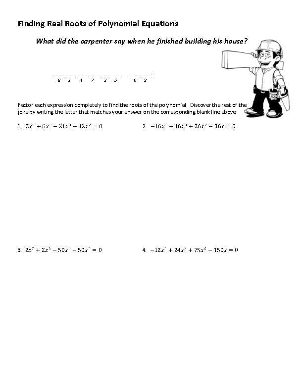 finding real roots of polynomials worksheet