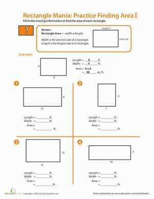finding the area of a rectangle worksheet