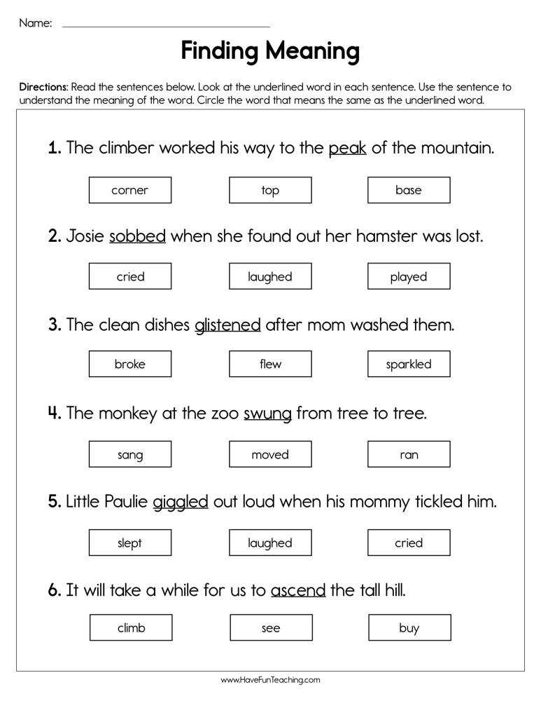 finding the meanings of words for esl adult students worksheets