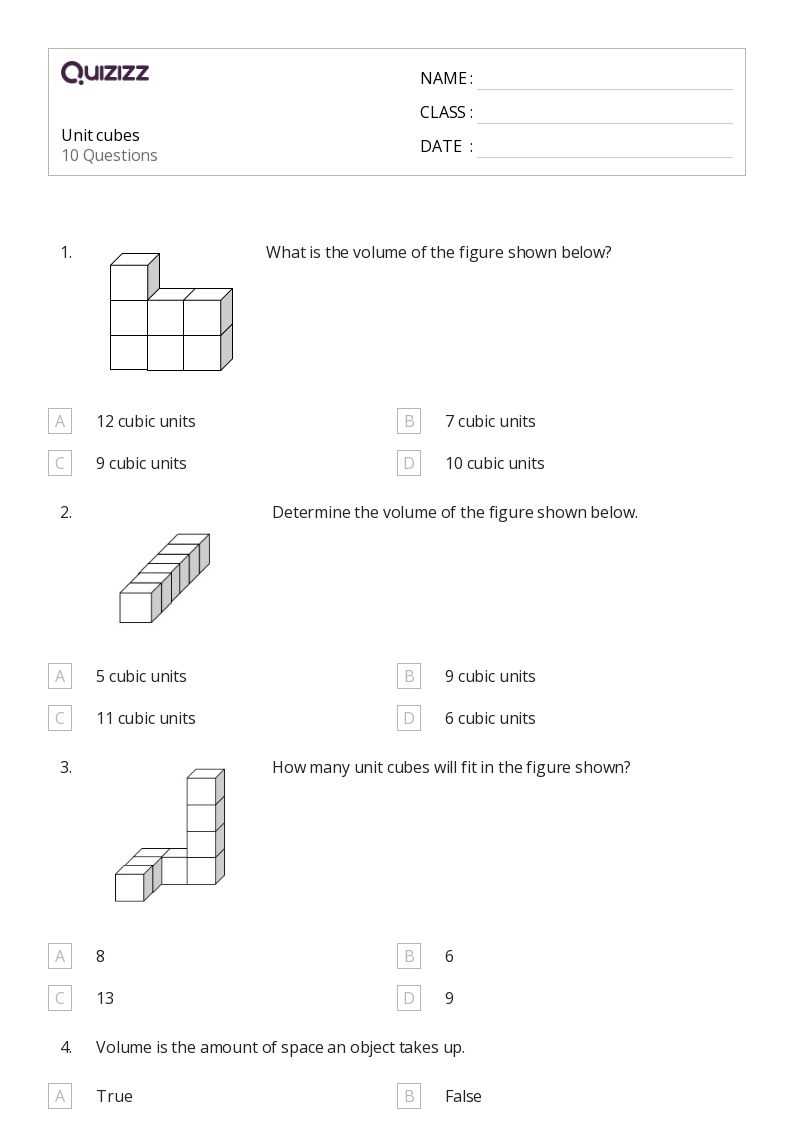 finding volume using unit cubes worksheet