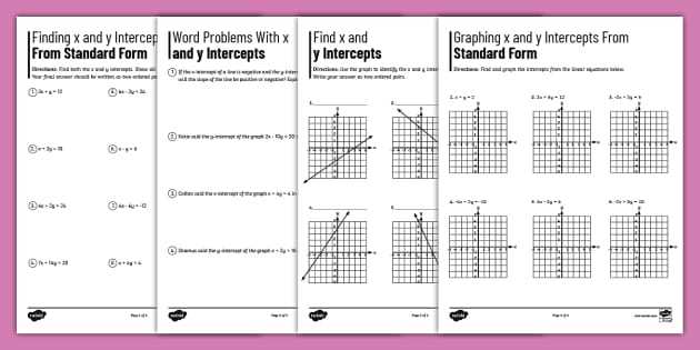finding x and y intercepts worksheet kuta