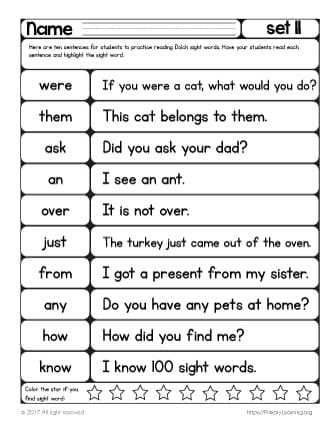 first grade sight word worksheets