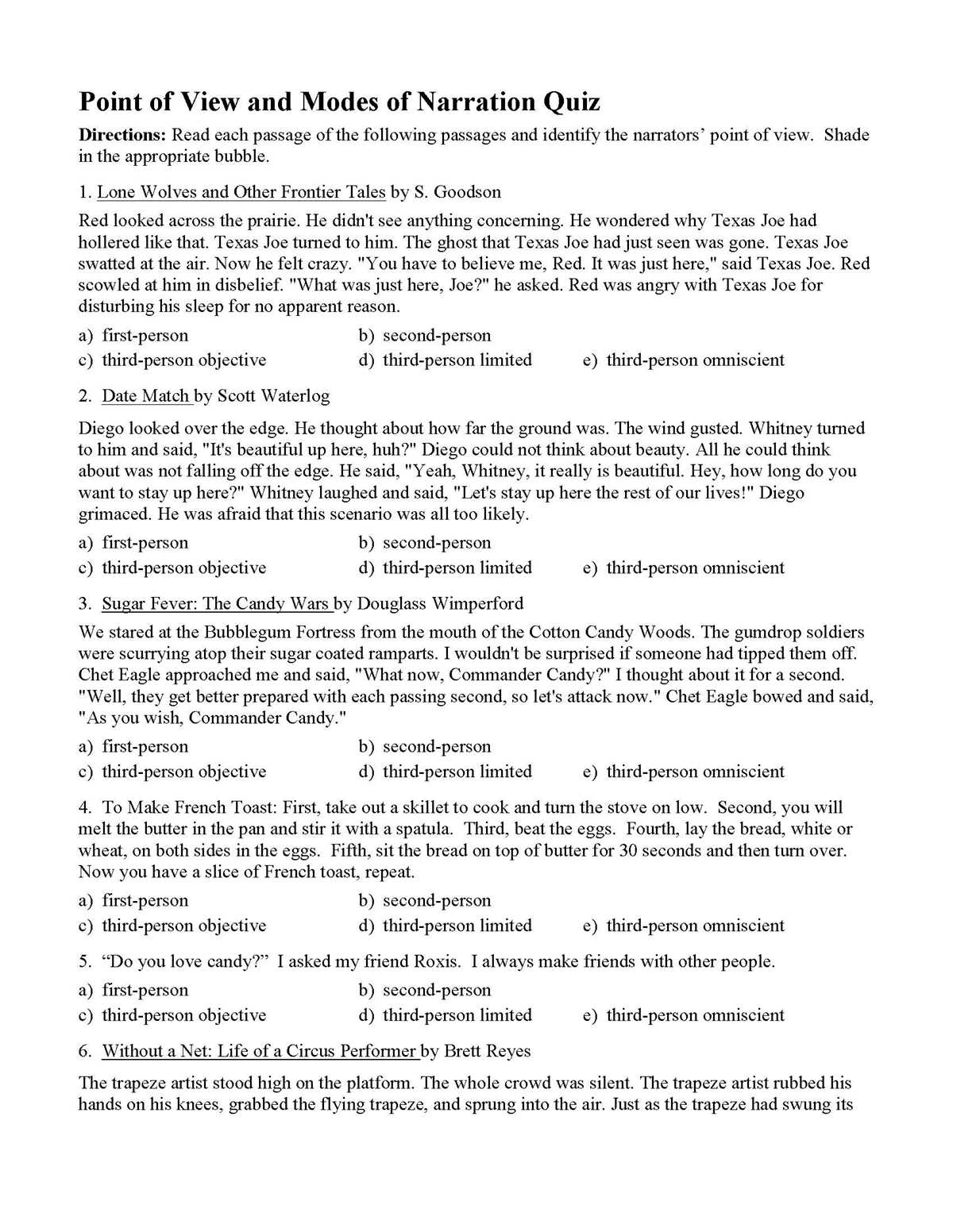 first person and third person point of view worksheets