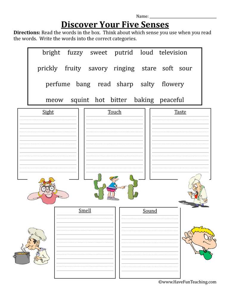 five sense worksheet