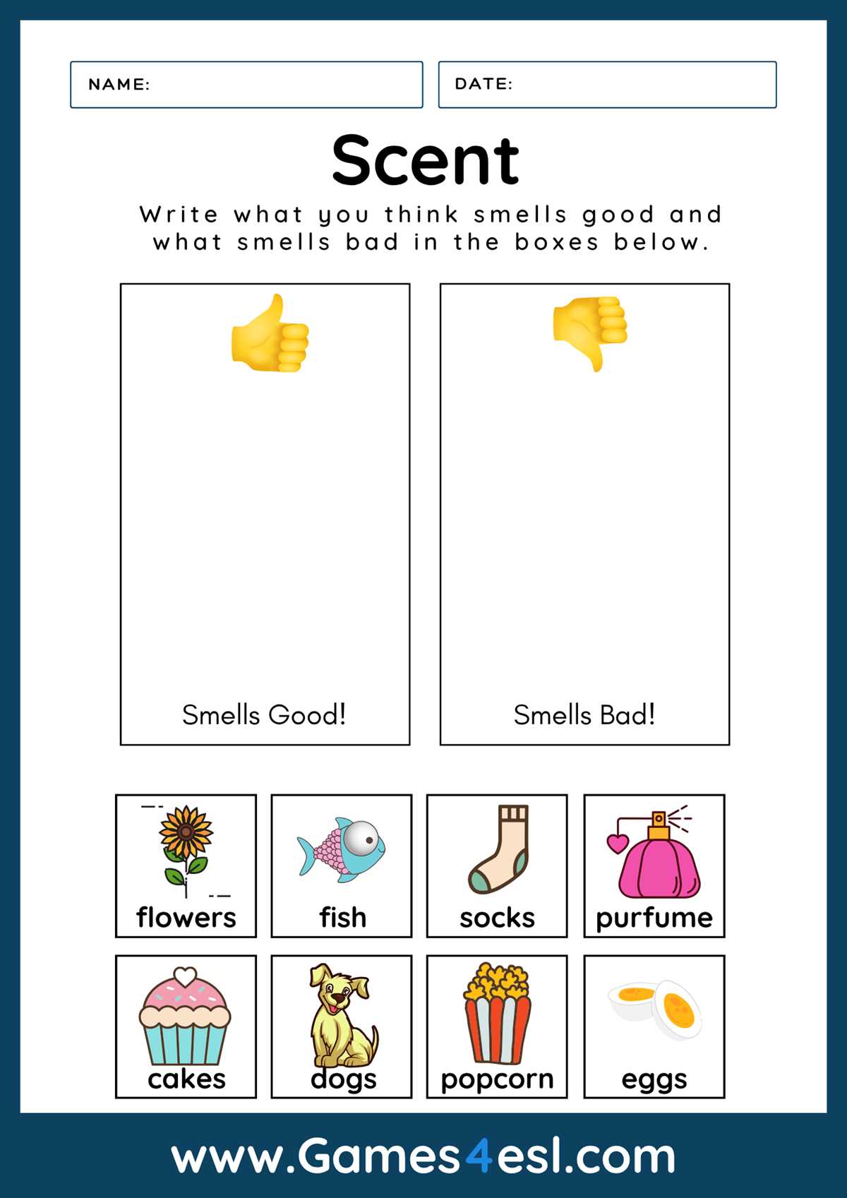 five sense worksheet