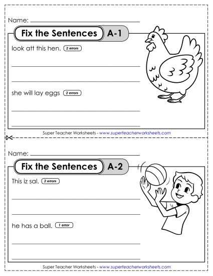 fix this sentence worksheets