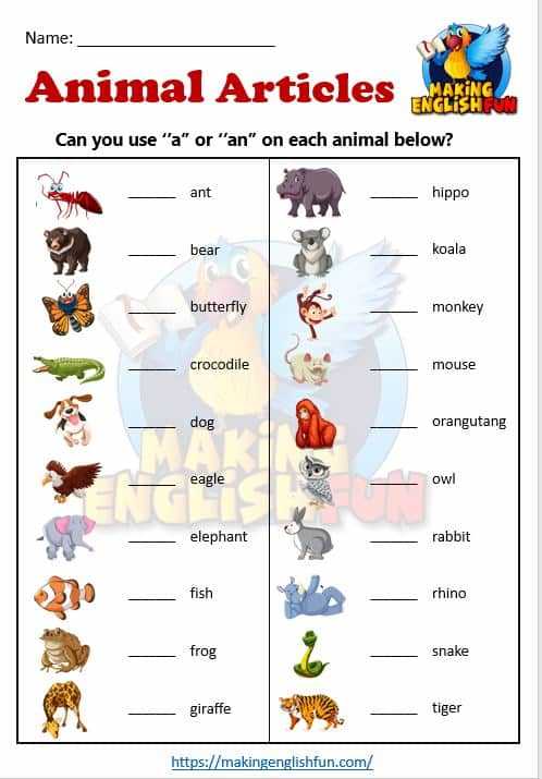 use of a and an worksheet