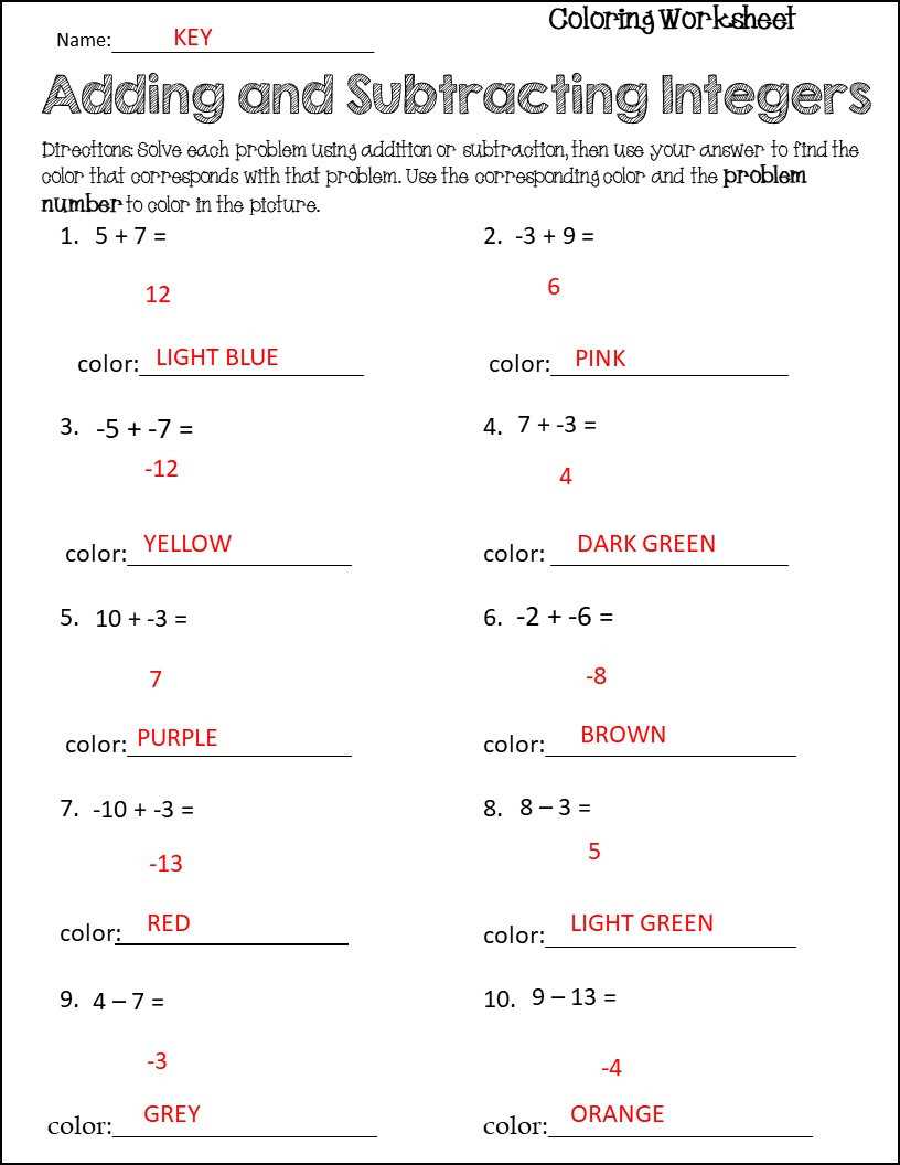 math adding and subtracting integers worksheets