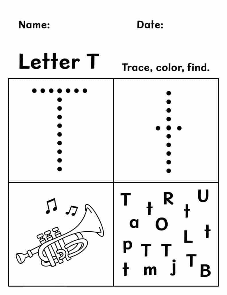 letter t worksheet for preschool