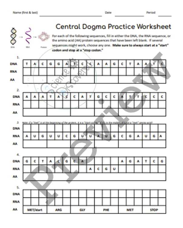class 14 central dogma capstone worksheet