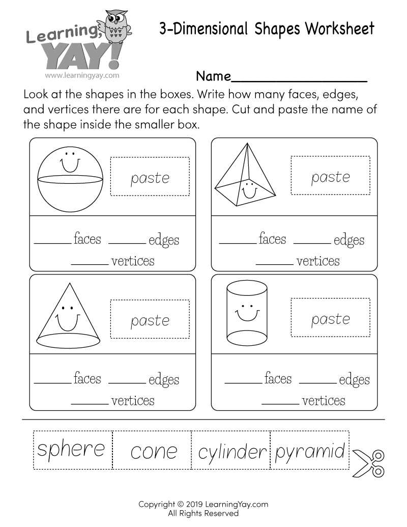 3d dimensional shapes worksheets