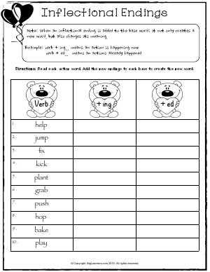 inflected endings worksheets