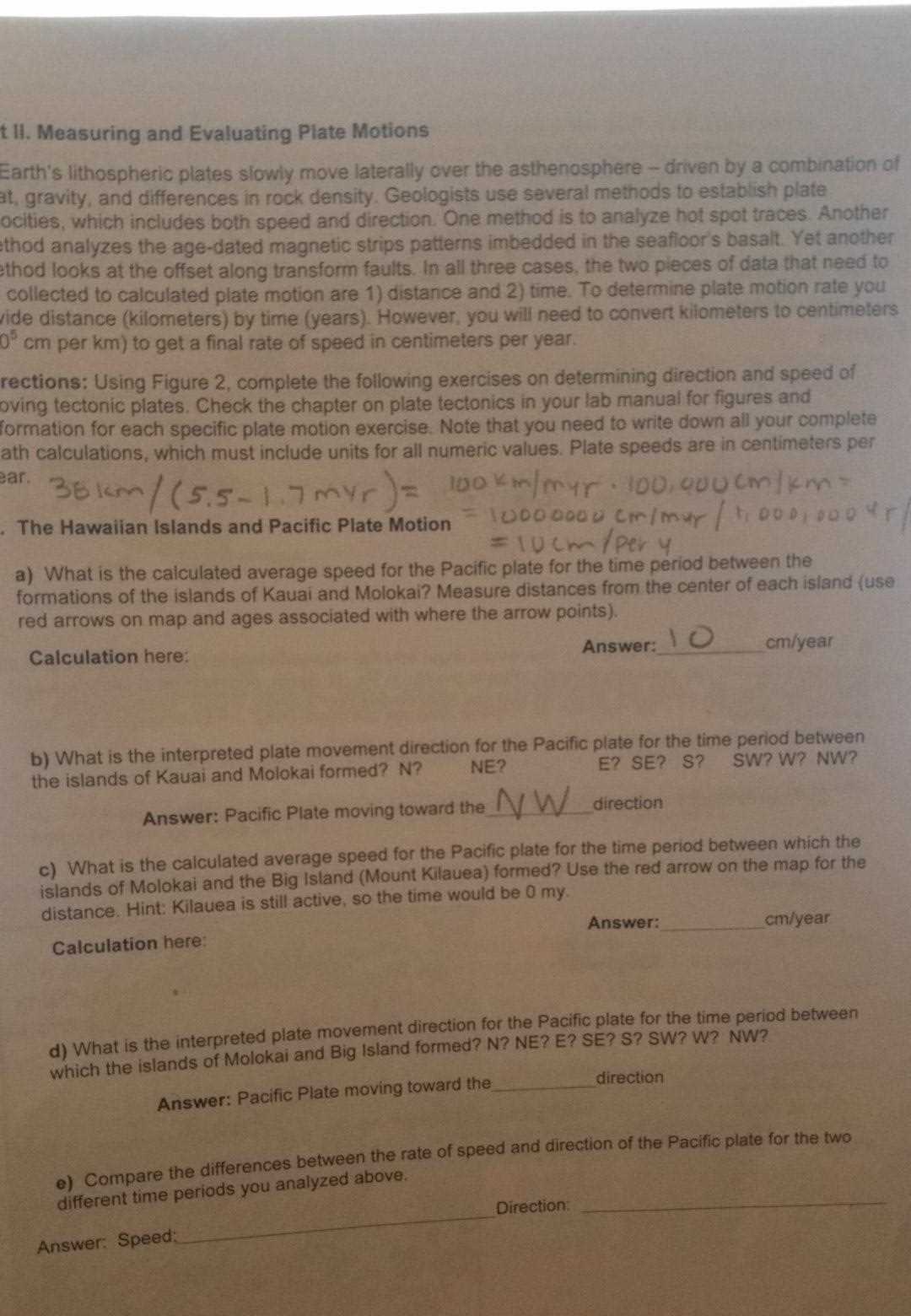 determining how fast some crustal plates move worksheet