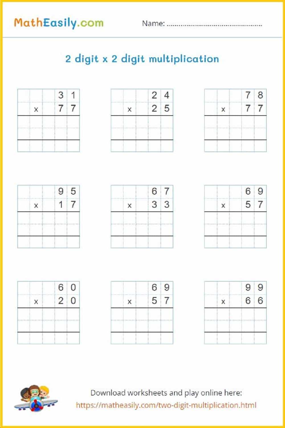 multiply two digit by two digit worksheet