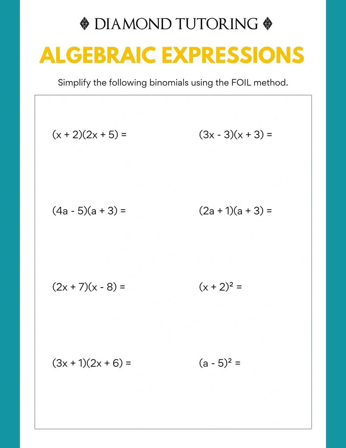 foil math worksheets printable