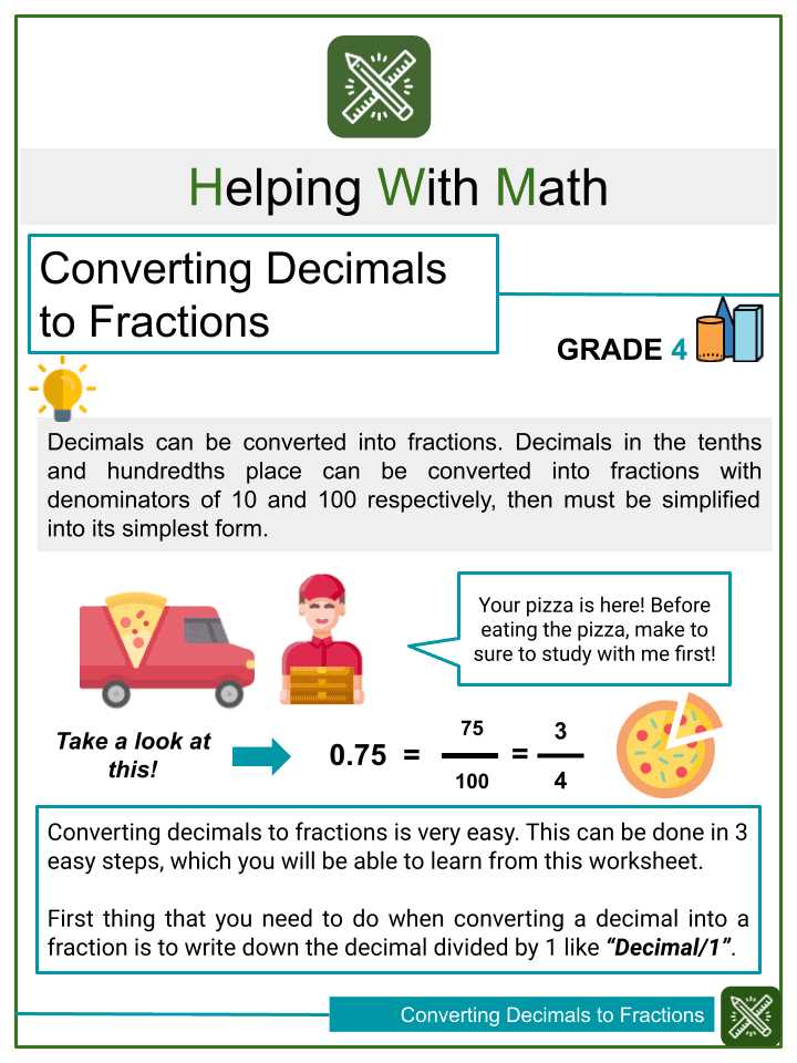 decimals to fractions worksheets