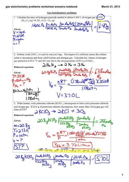 stoichiometry of gases worksheet