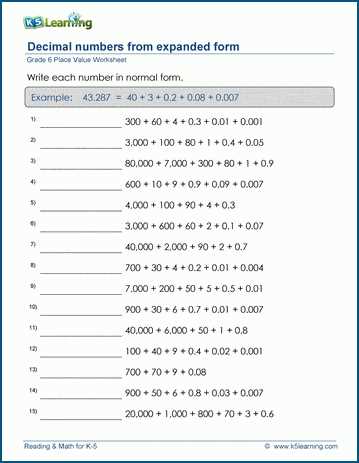 writing decimals in standard form worksheet