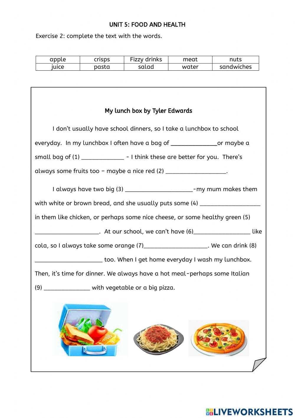 food and health class 5 worksheets