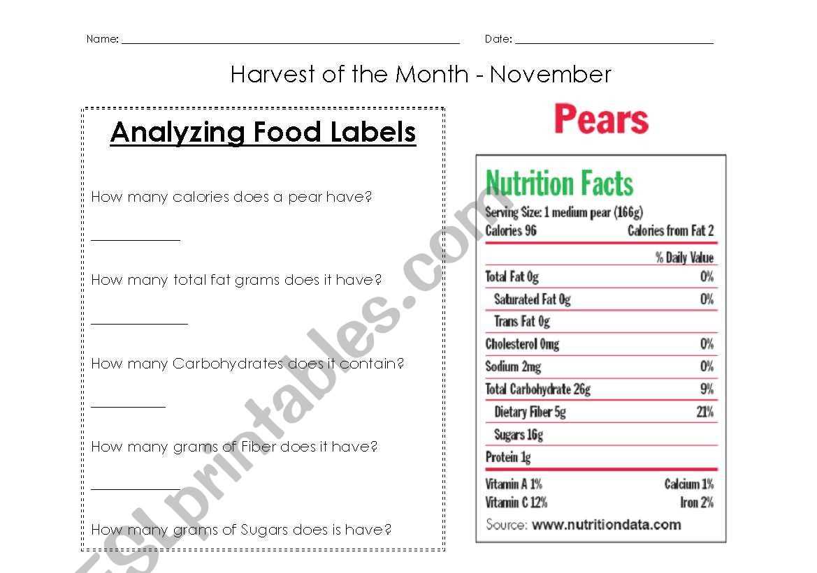 food label nutrient claims worksheet