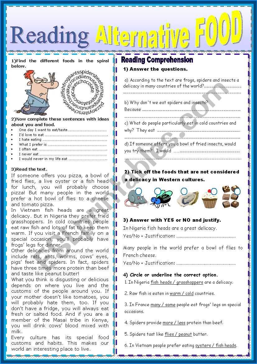 food reading comprehension worksheets food reading comprehension worksheets