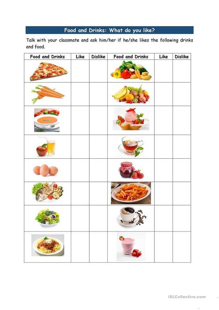 foods and drinks worksheets