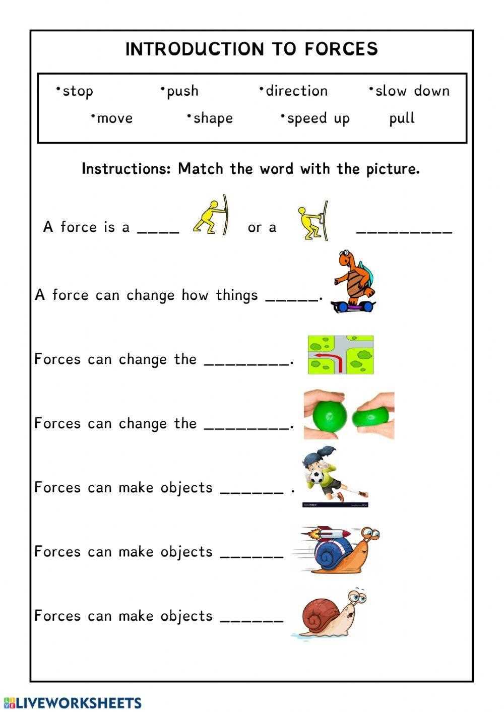 forces worksheets