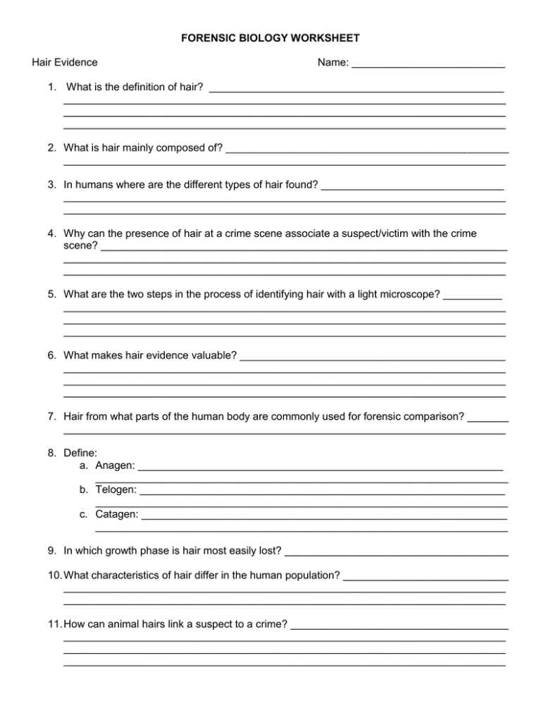 forensic biology worksheet