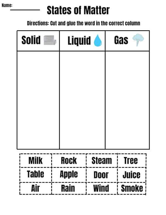 forms of matter worksheet