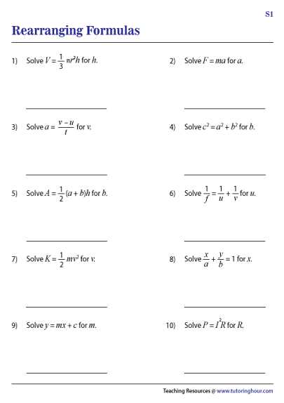 formulae worksheet