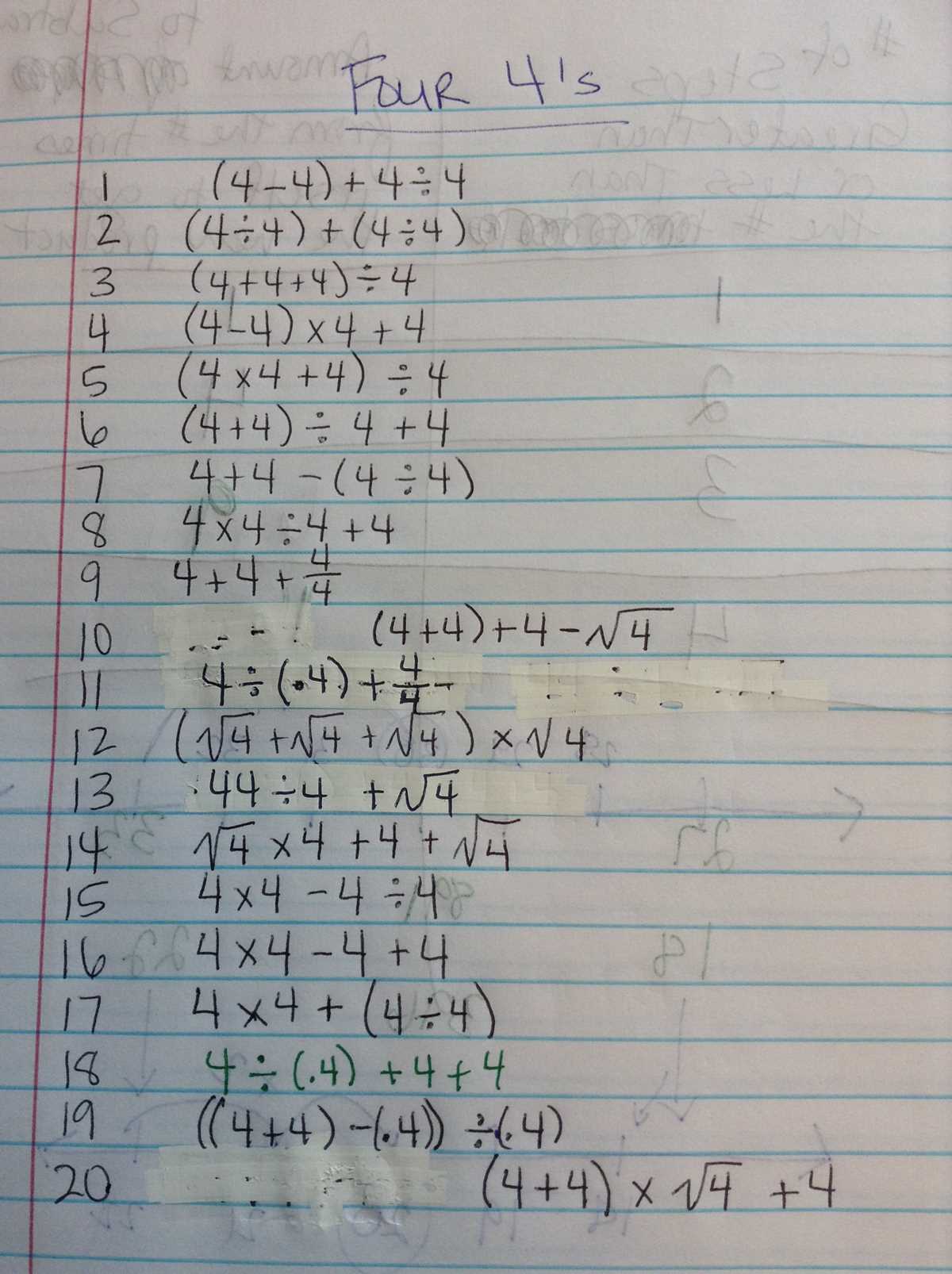 four 4s worksheet