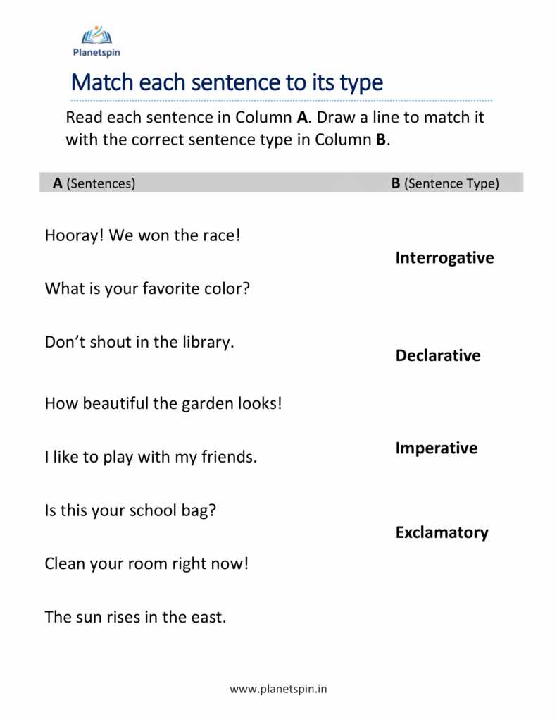 four types of sentences worksheet