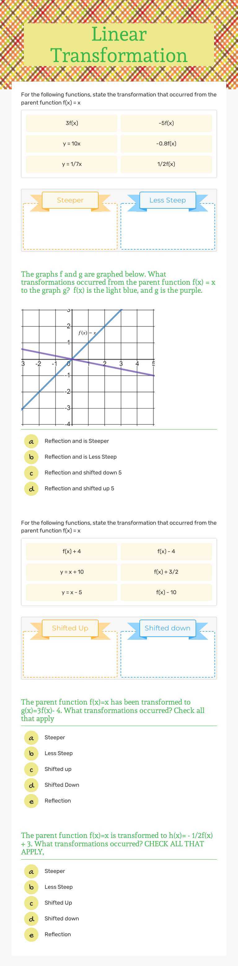 linear transformation worksheet