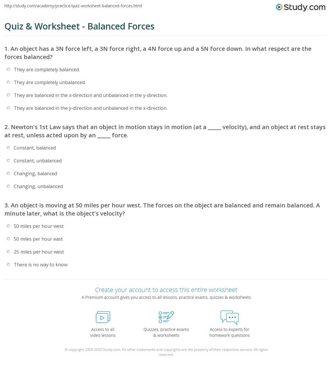 balanced unbalanced forces worksheet