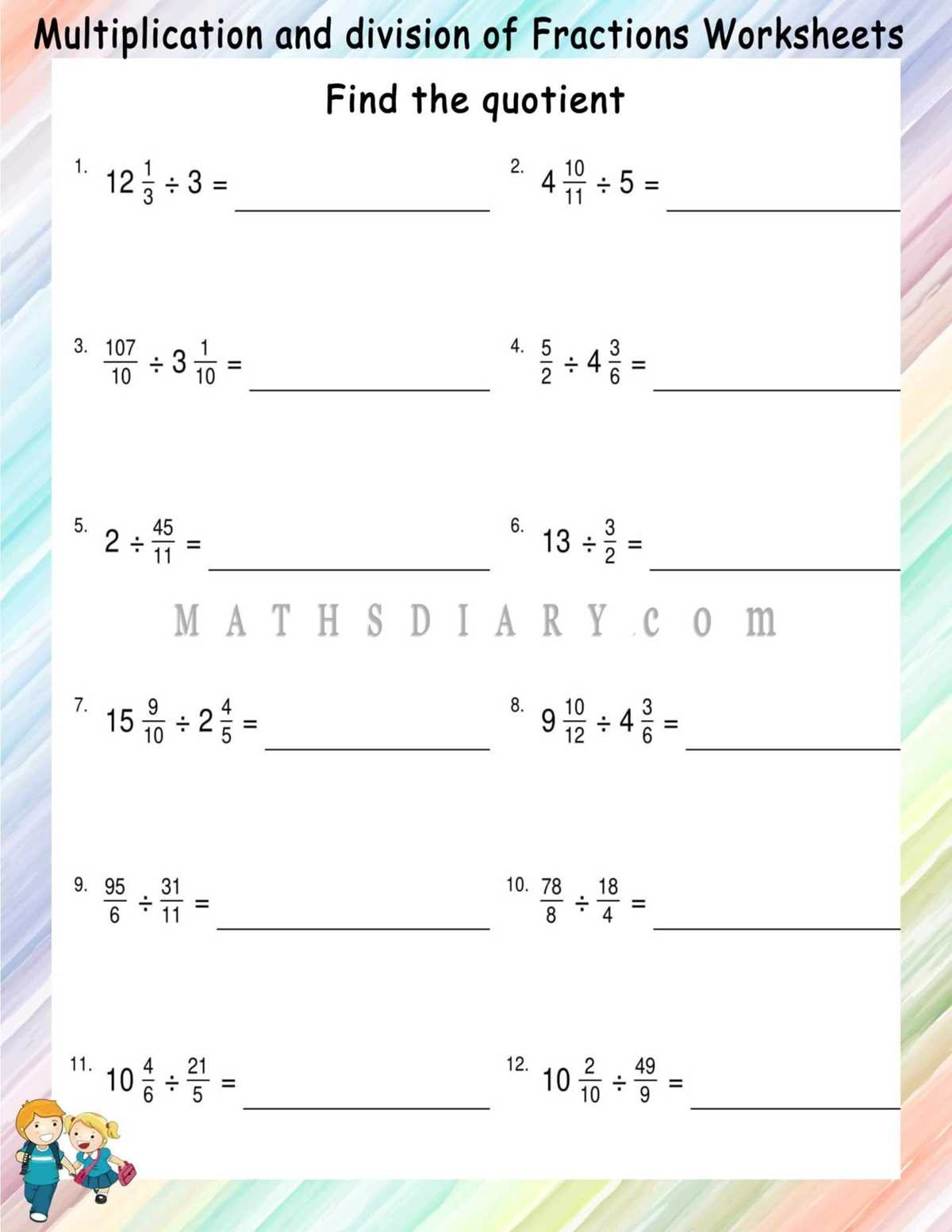 fraction multiplication and division worksheet