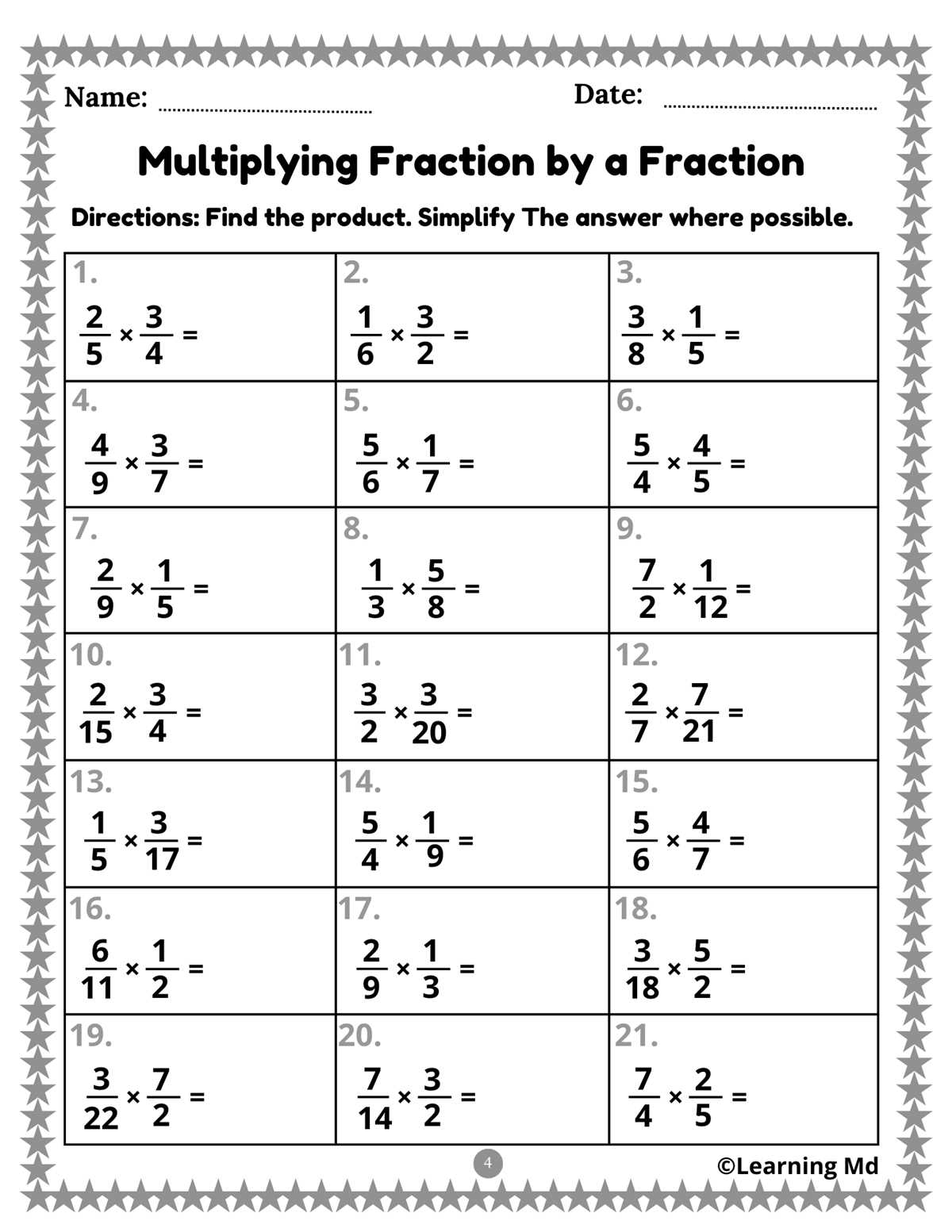 fraction times whole number worksheet