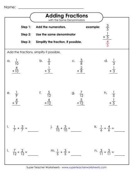 fractions adding and subtracting unlike denominators worksheets