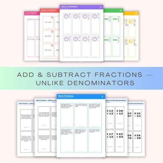 fractions adding and subtracting unlike denominators worksheets